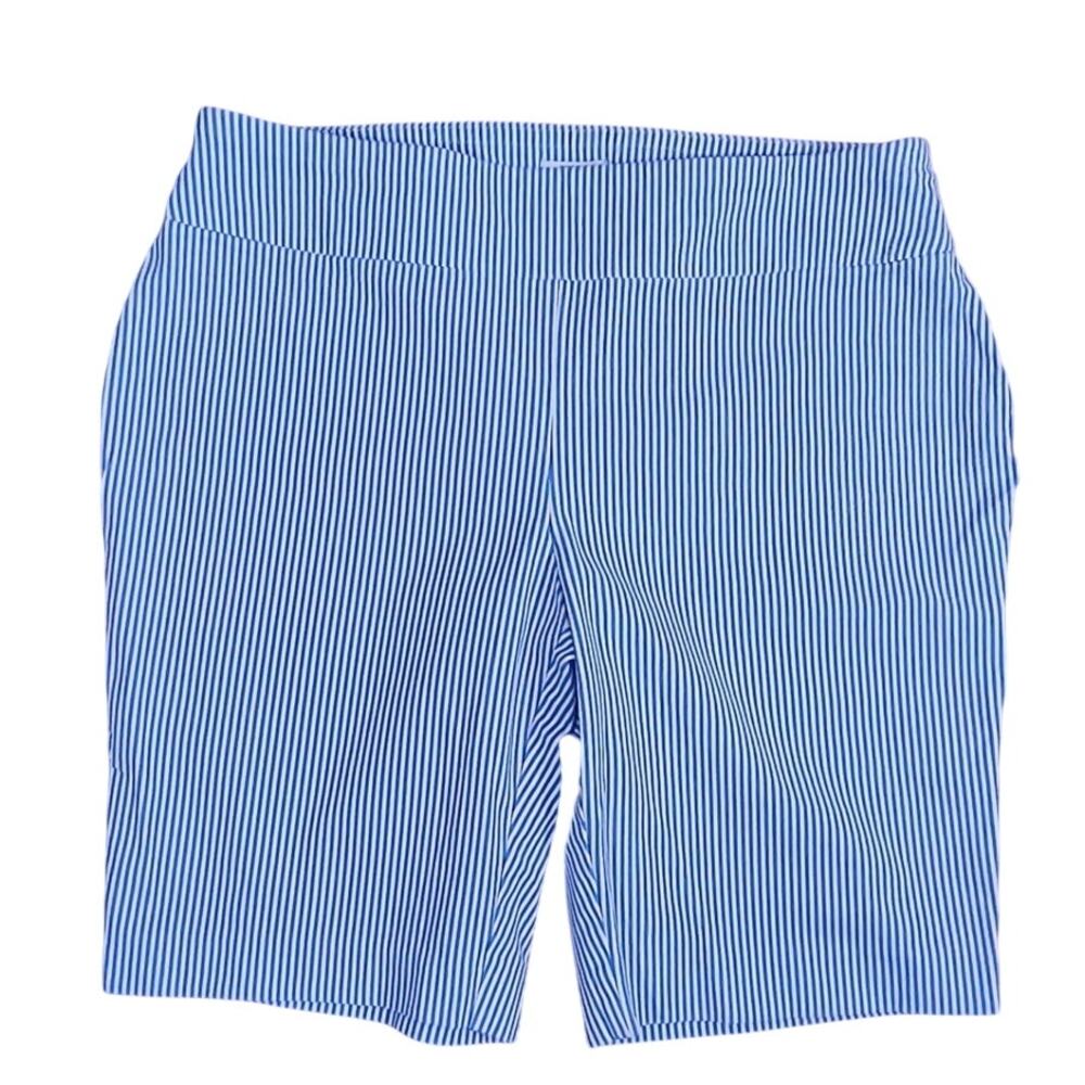 Crown & Ivy Ashley Bermuda Shorts 14 Blue White Stripe Pull On Stretch 10" - Picture 3 of 11